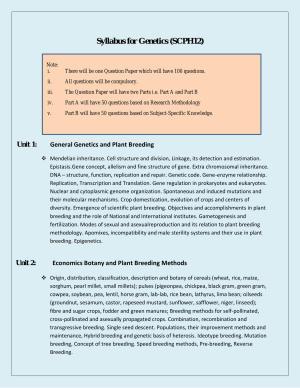NTA PhD Entrance Exam Genetics Syllabus