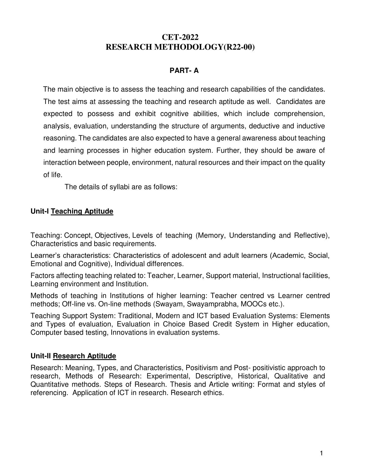AP RCET Research Methodology Syllabus - Page 1