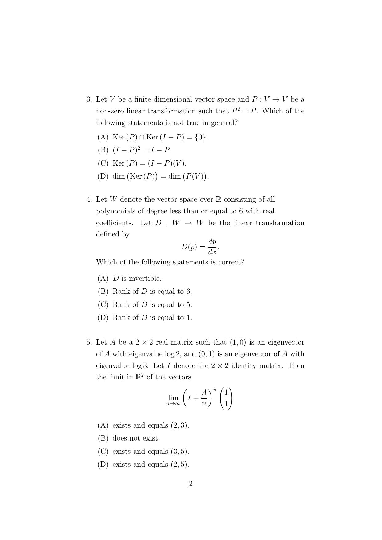 ISI Admission Test Master of Mathematics (M.Math) (PMA) 2023 Sample Paper - Page 2