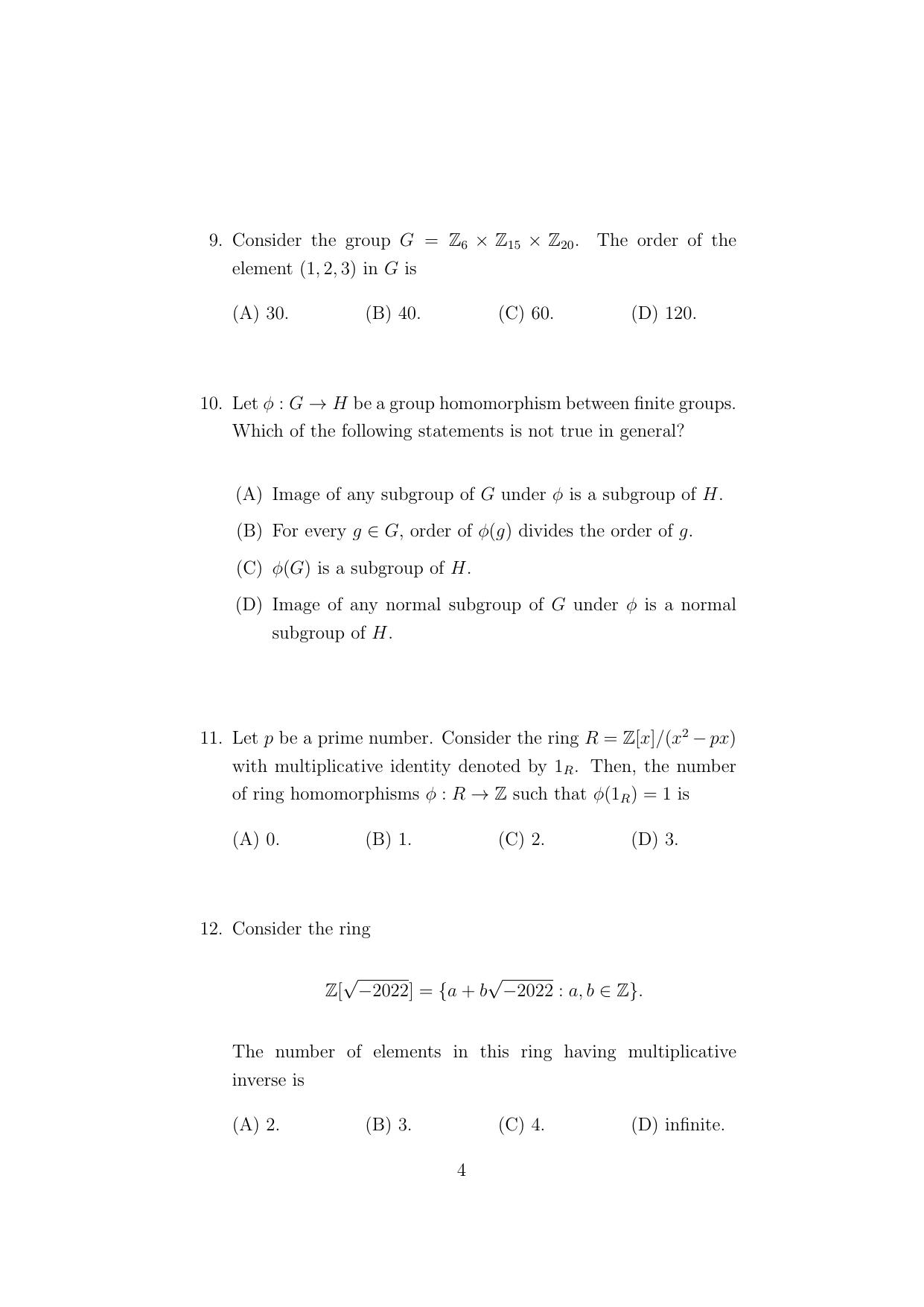 ISI Admission Test Master of Mathematics (M.Math) (PMA) 2023 Sample Paper - Page 4