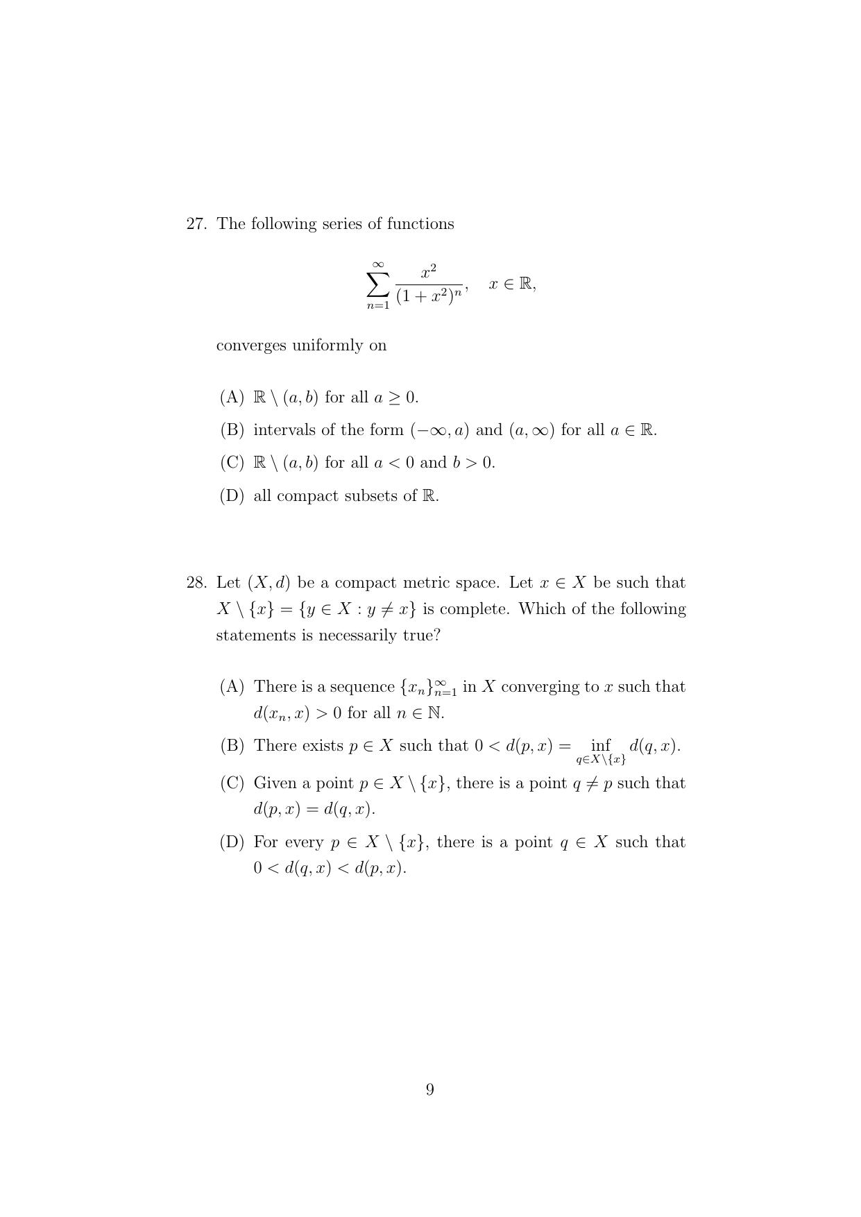 ISI Admission Test Master of Mathematics (M.Math) (PMA) 2023 Sample Paper - Page 9