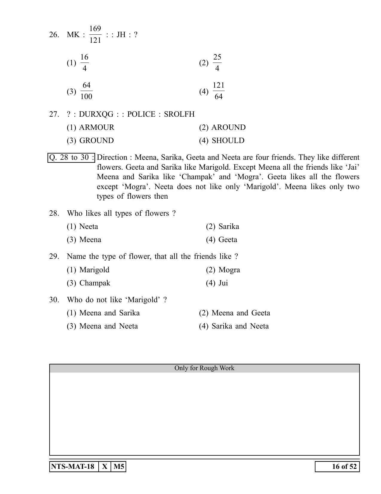 Maharashtra NTSE 2019 MAT (English) Question Paper - Page 16