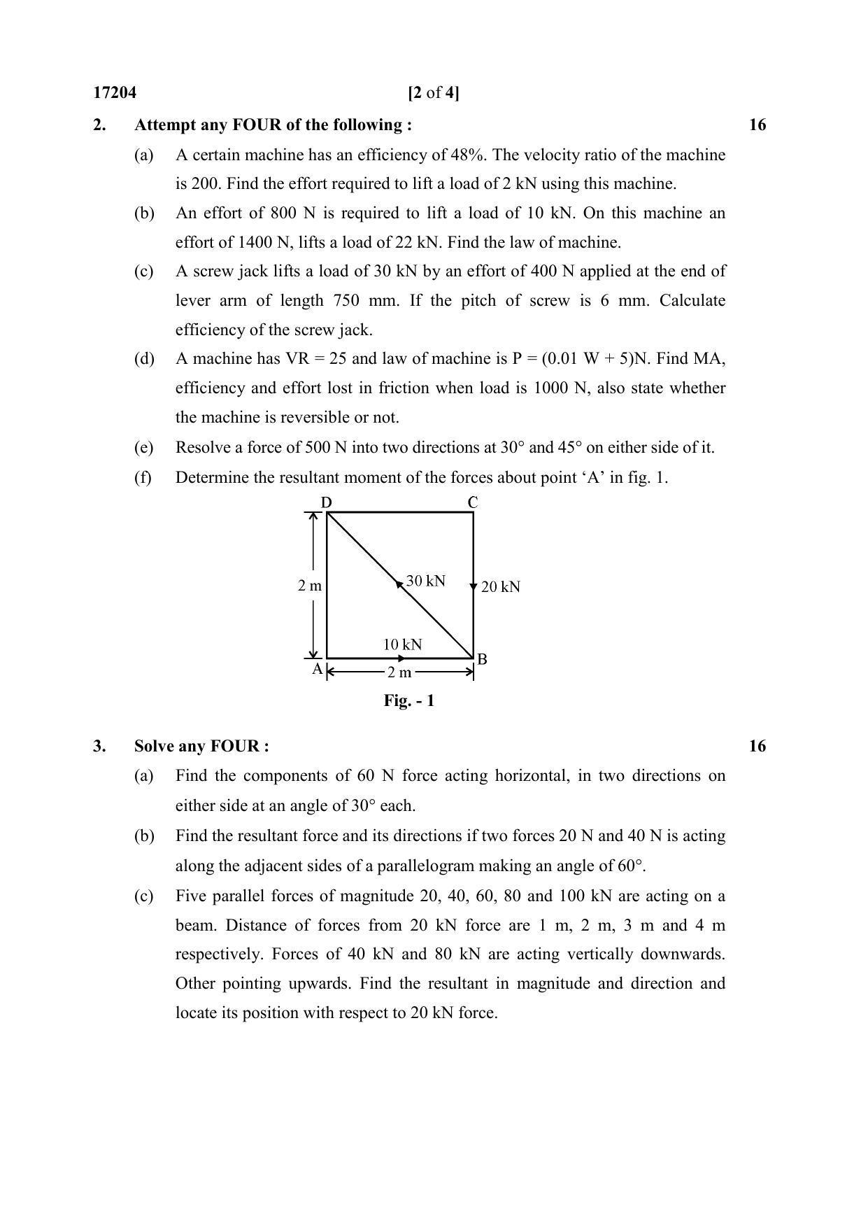 MSBTE Summer Question Paper 2019 - Engineering Mechanics - Page 2