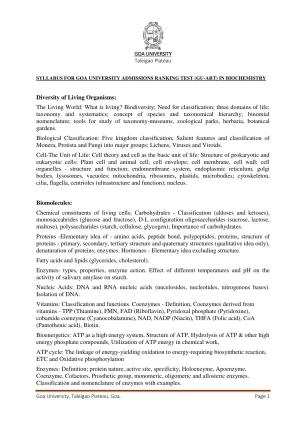 GU ART Biochemistry Syllabus