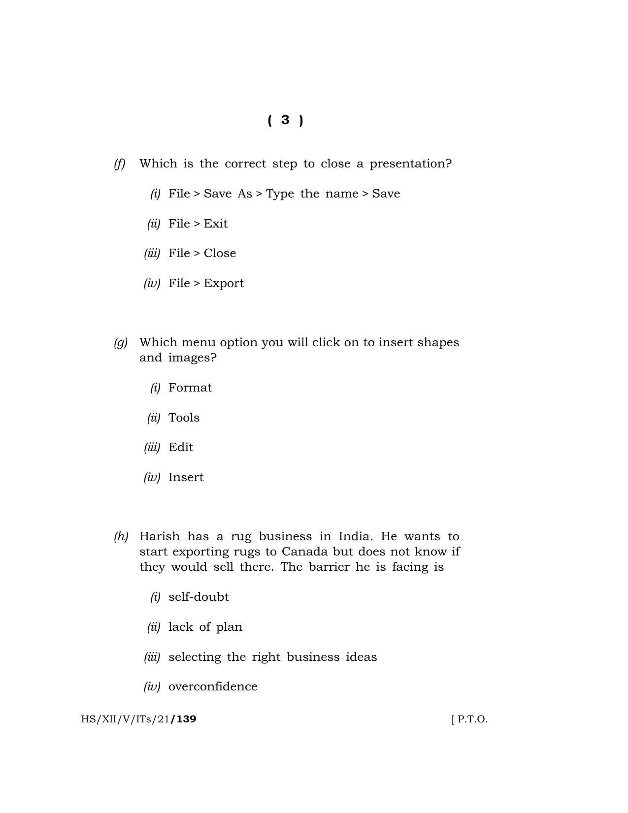 Meghalaya Board (MBOSE) Class 12 IT/ITES (HS-XII-V-ITs-21) 2021 Question Paper - Page 3