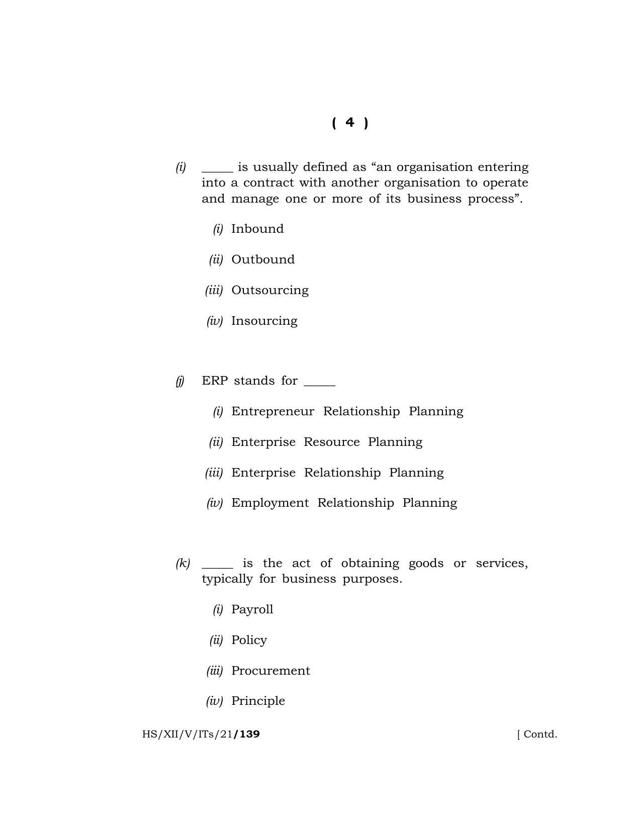 Meghalaya Board (MBOSE) Class 12 IT/ITES (HS-XII-V-ITs-21) 2021 Question Paper - Page 4
