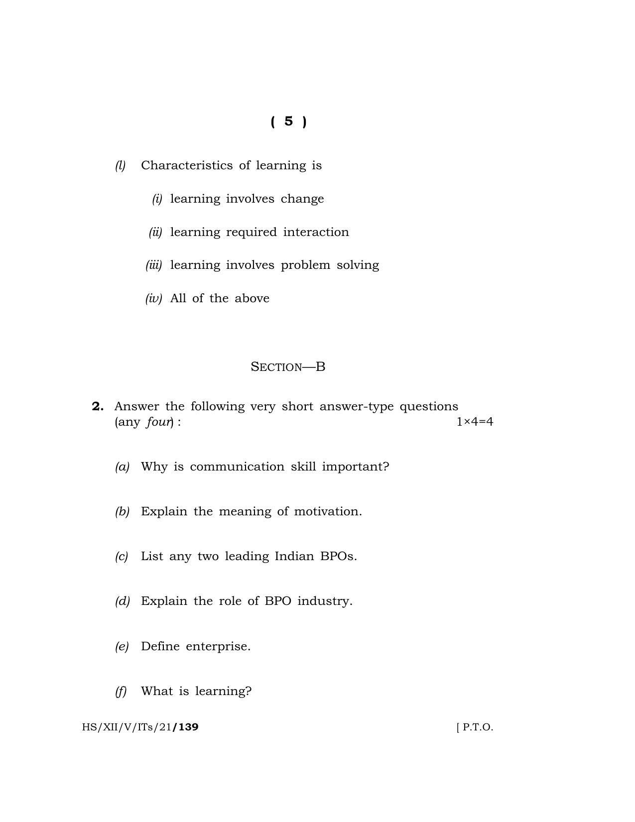 Meghalaya Board (MBOSE) Class 12 IT/ITES (HS-XII-V-ITs-21) 2021 Question Paper - Page 5