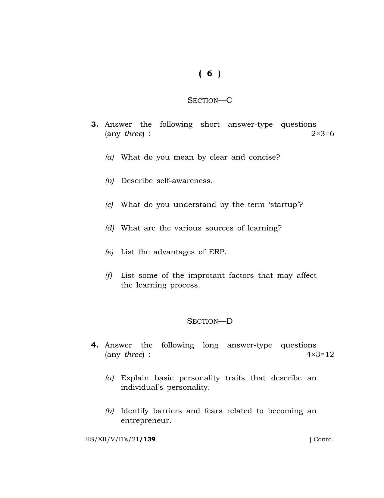Meghalaya Board (MBOSE) Class 12 IT/ITES (HS-XII-V-ITs-21) 2021 Question Paper - Page 6