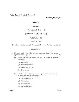 Meghalaya Board (MBOSE) Class 12 IT/ITES (HS-XII-V-ITs-21) 2021 Question Paper