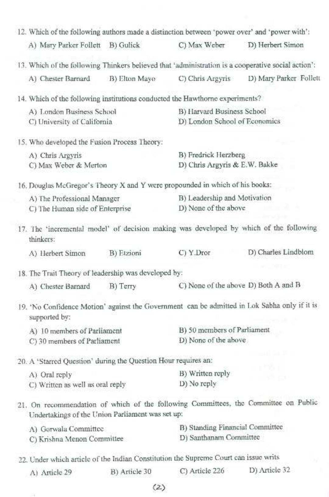 PU MPET Public Administration 2015 Question Paper - Page 3