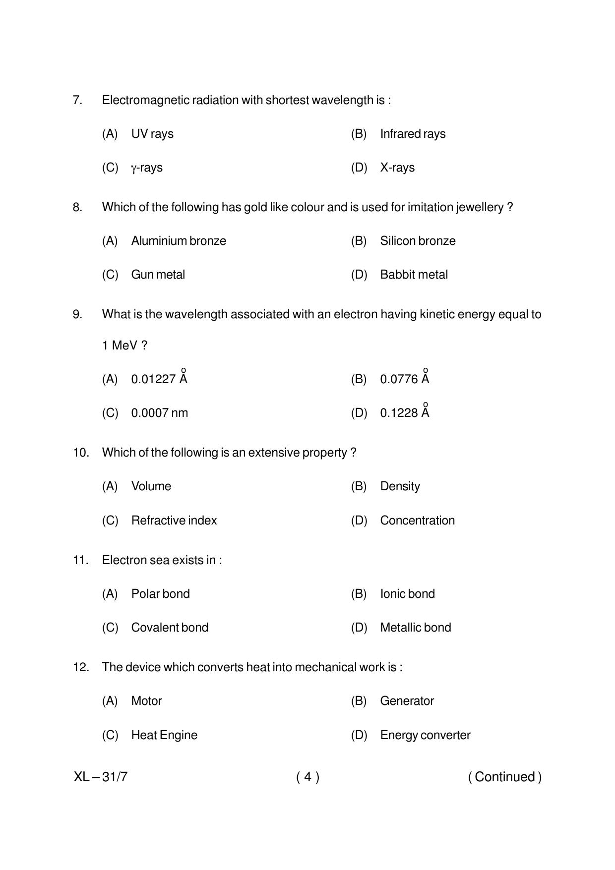 Odisha CPET MATERIAL SCIENCE 2020 Question Paper - Page 4