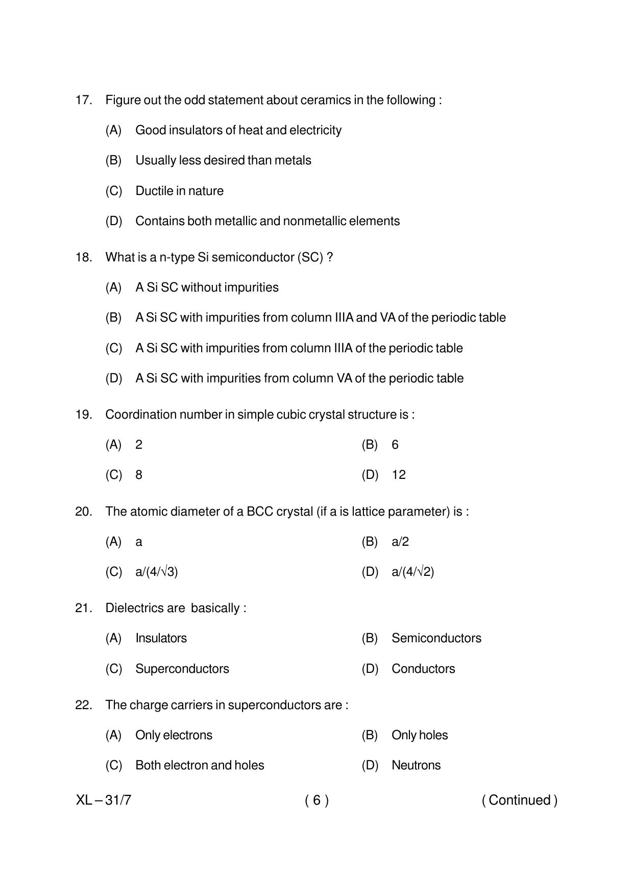 Odisha CPET MATERIAL SCIENCE 2020 Question Paper - Page 6