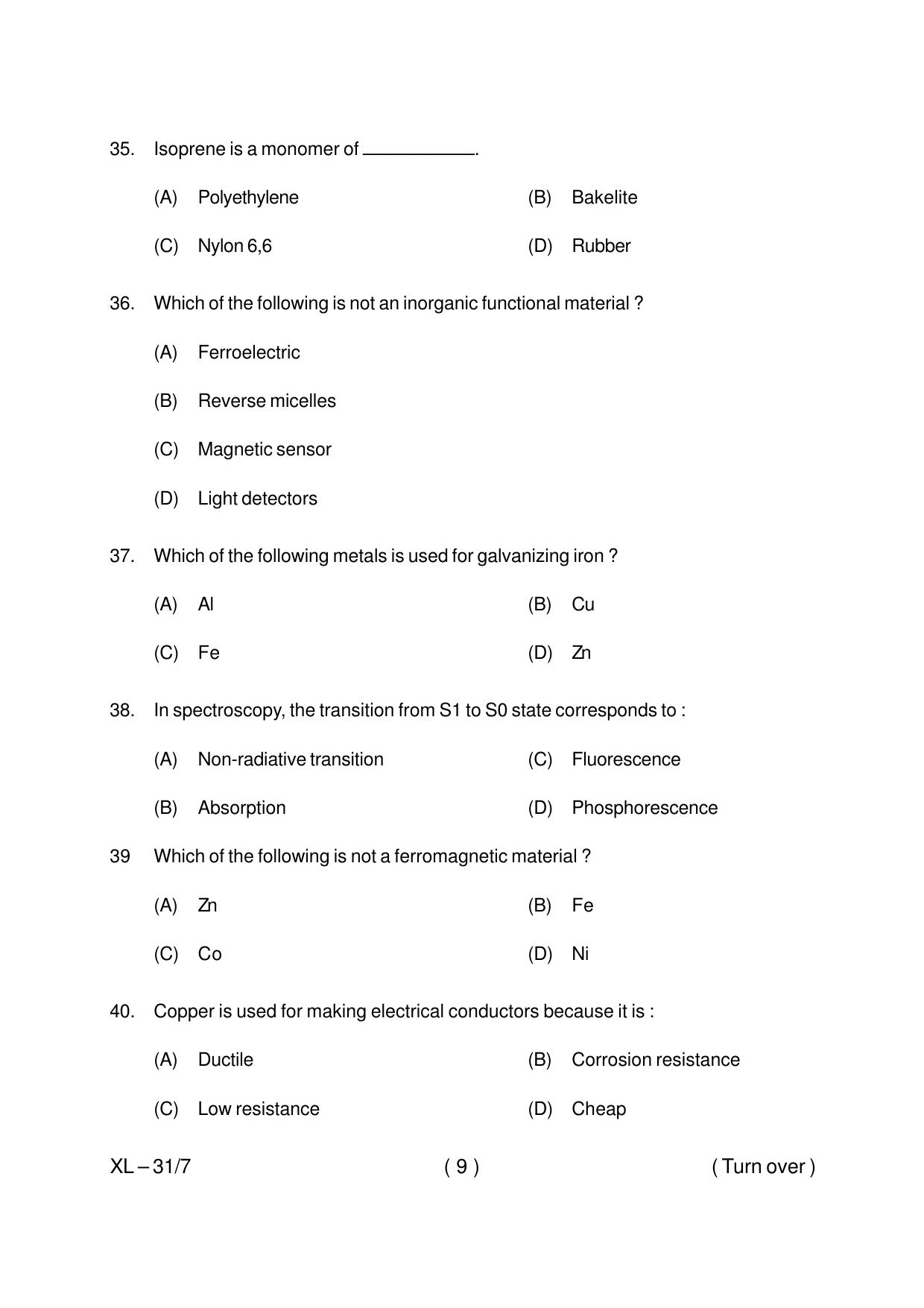 Odisha CPET MATERIAL SCIENCE 2020 Question Paper - Page 9