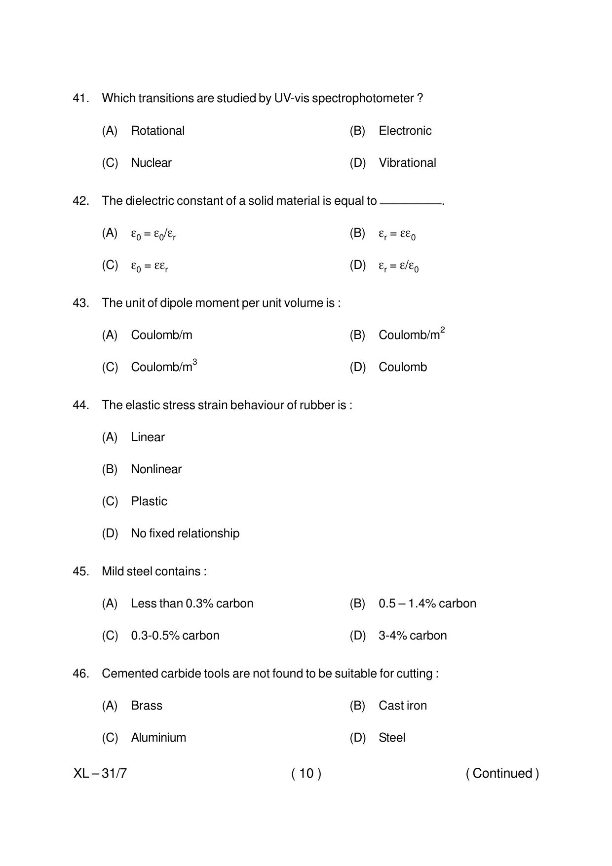 Odisha CPET MATERIAL SCIENCE 2020 Question Paper - Page 10