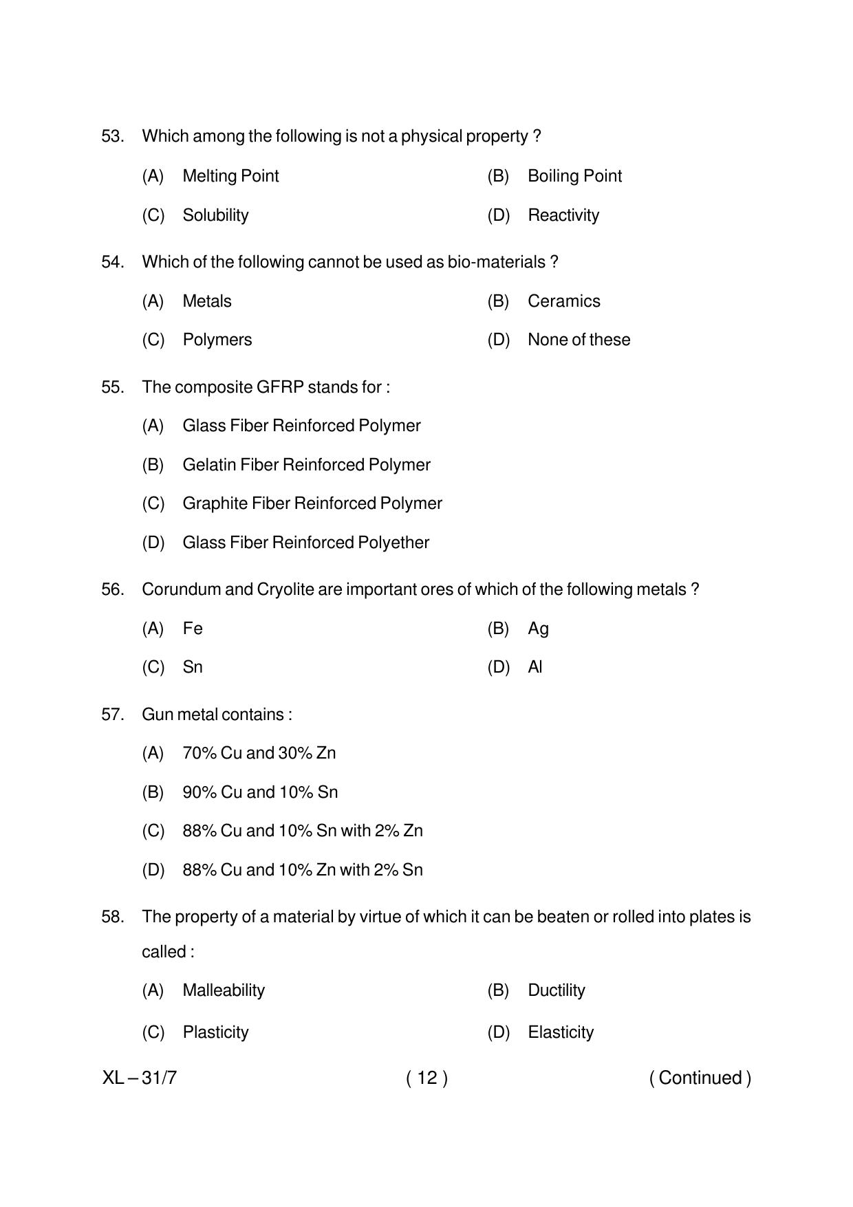 Odisha CPET MATERIAL SCIENCE 2020 Question Paper - Page 12