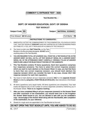 Odisha CPET MATERIAL SCIENCE 2020 Question Paper