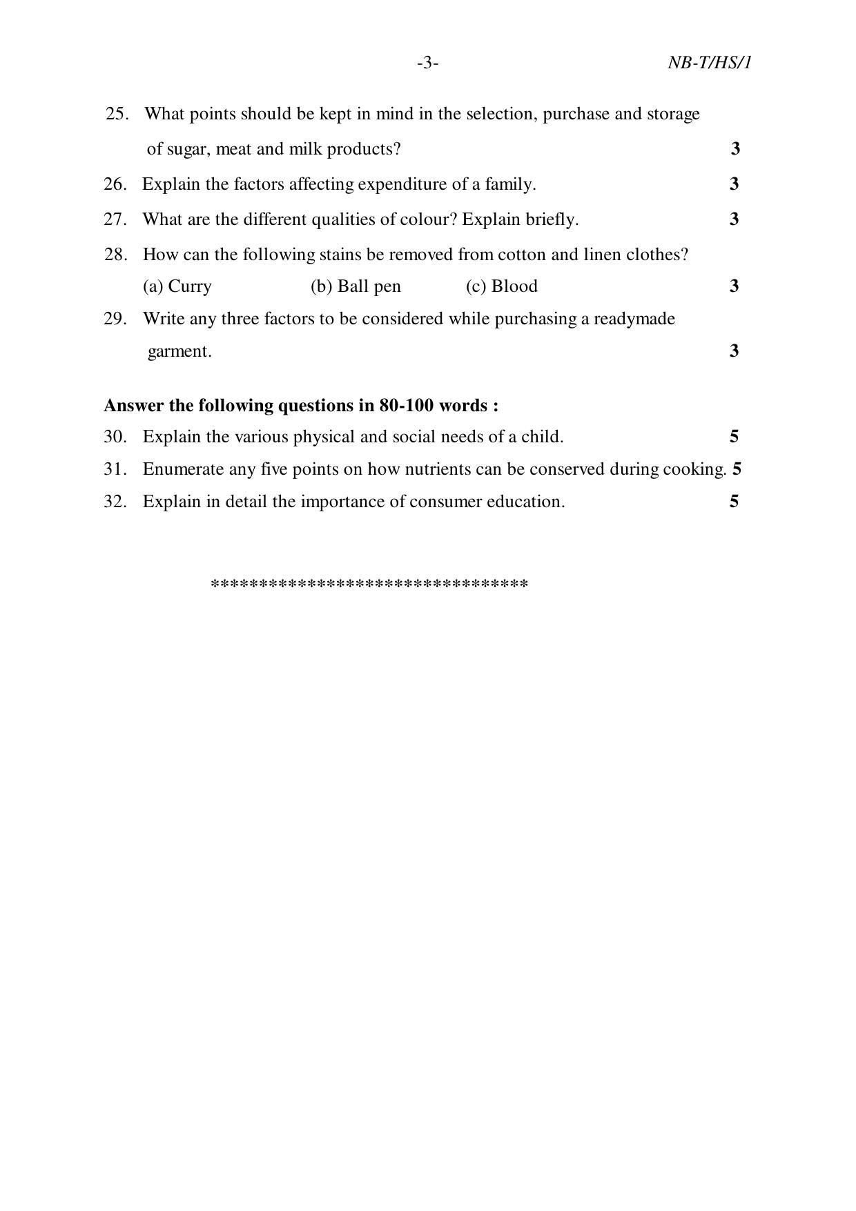 Nagaland Board Class 10 HOME SCIENCE 2020 Question Paper - Page 3