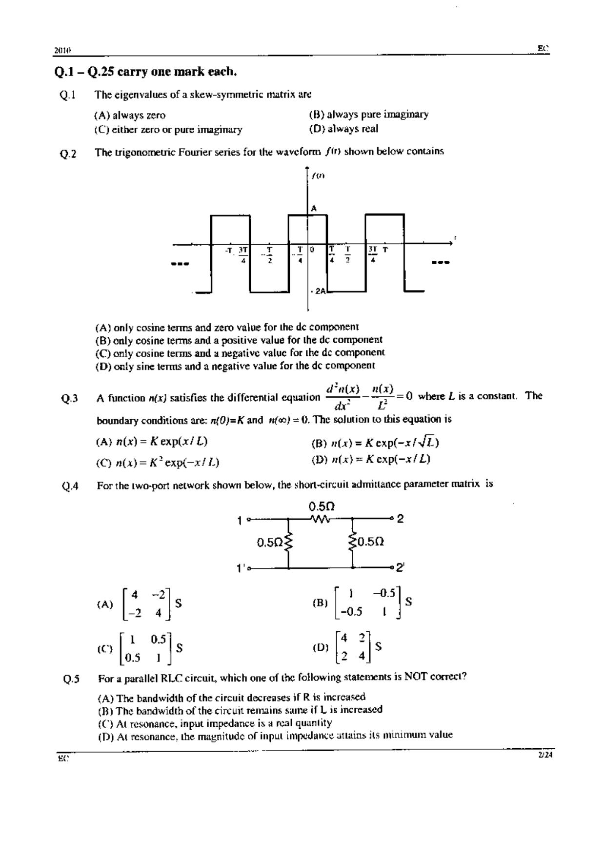 GATE 2010 Electronics and Communication Engineering (EC) Question Paper with Answer Key - Page 2