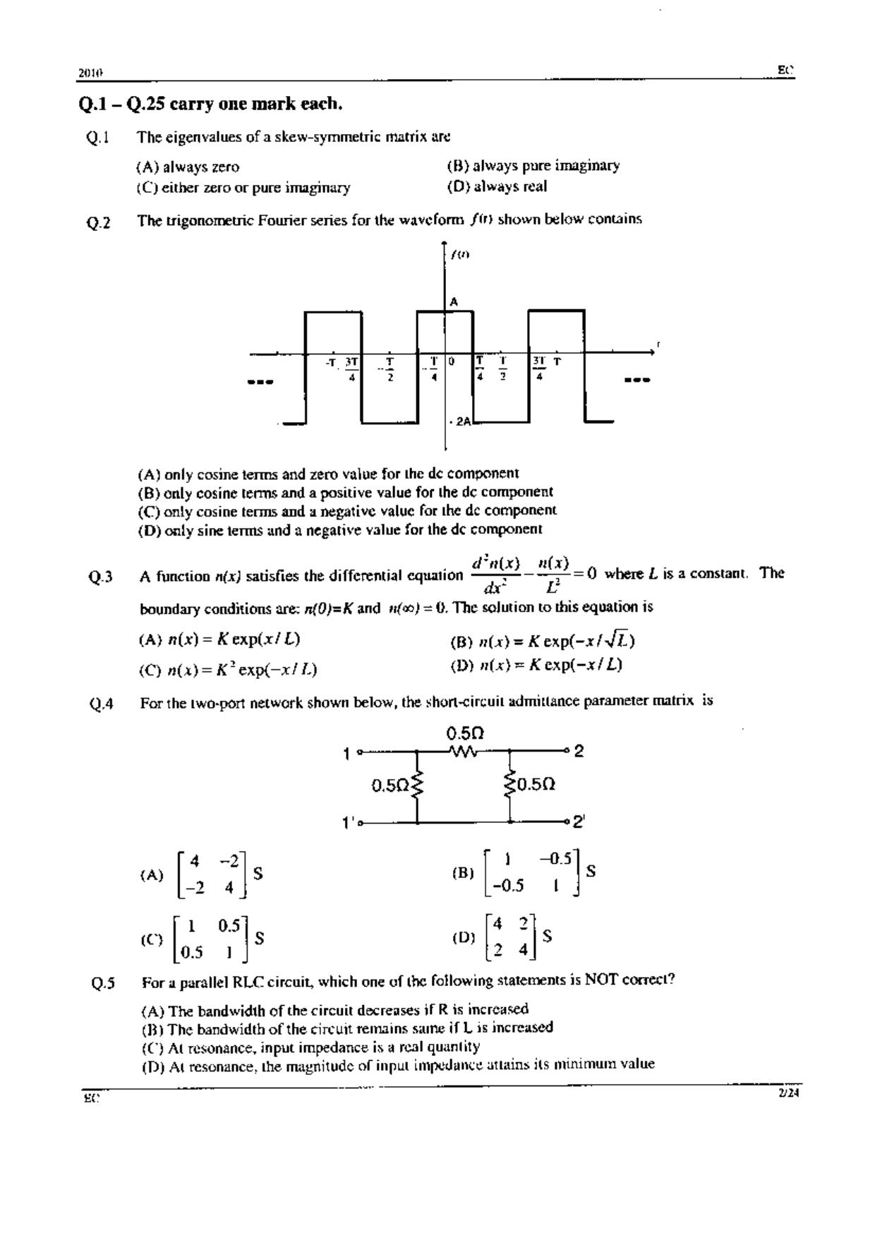 GATE 2010 Electronics and Communication Engineering (EC) Question Paper with Answer Key - Page 2