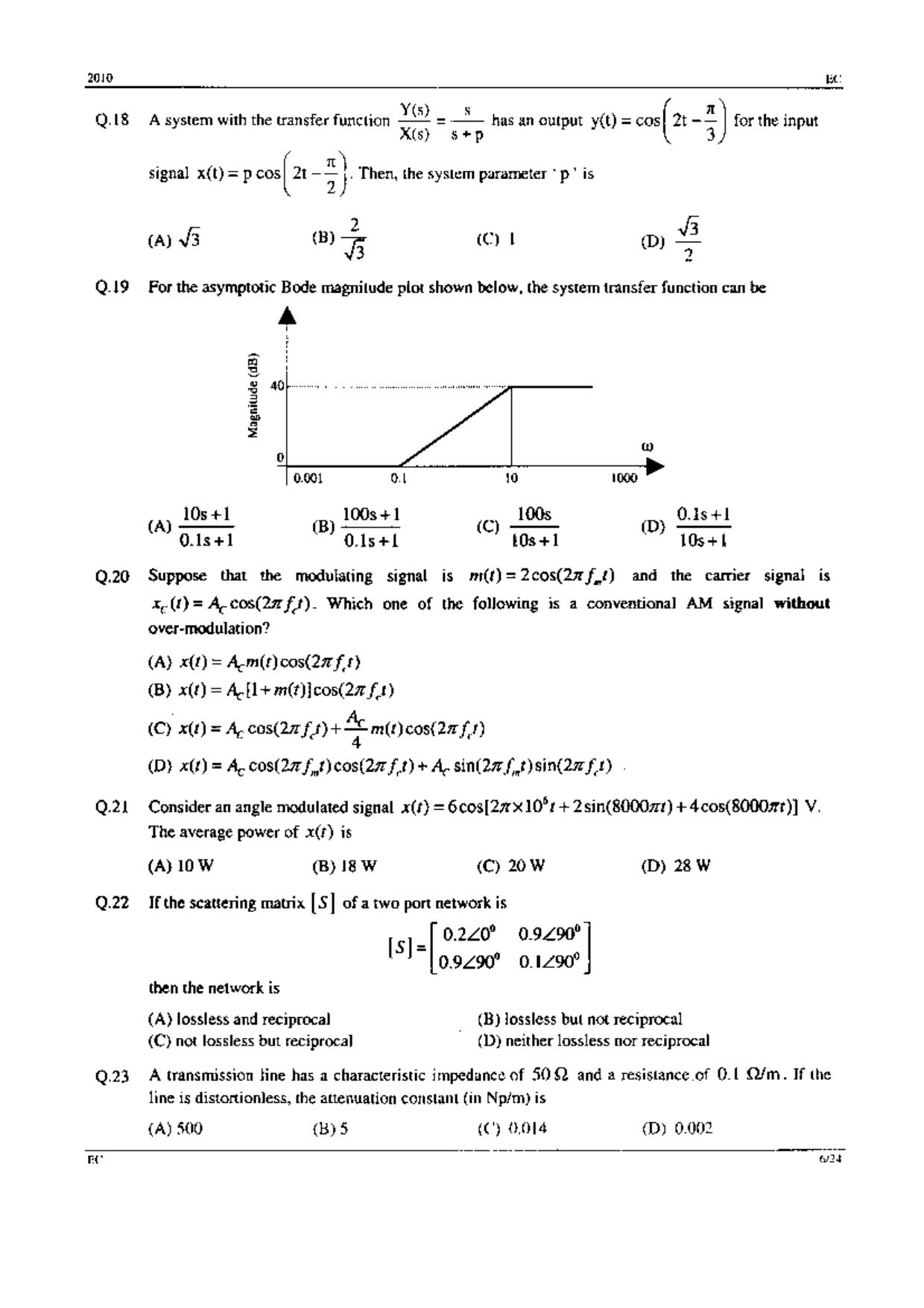 GATE 2010 Electronics and Communication Engineering (EC) Question Paper with Answer Key - Page 6