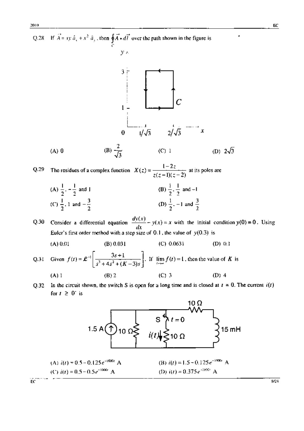GATE 2010 Electronics and Communication Engineering (EC) Question Paper with Answer Key - Page 8