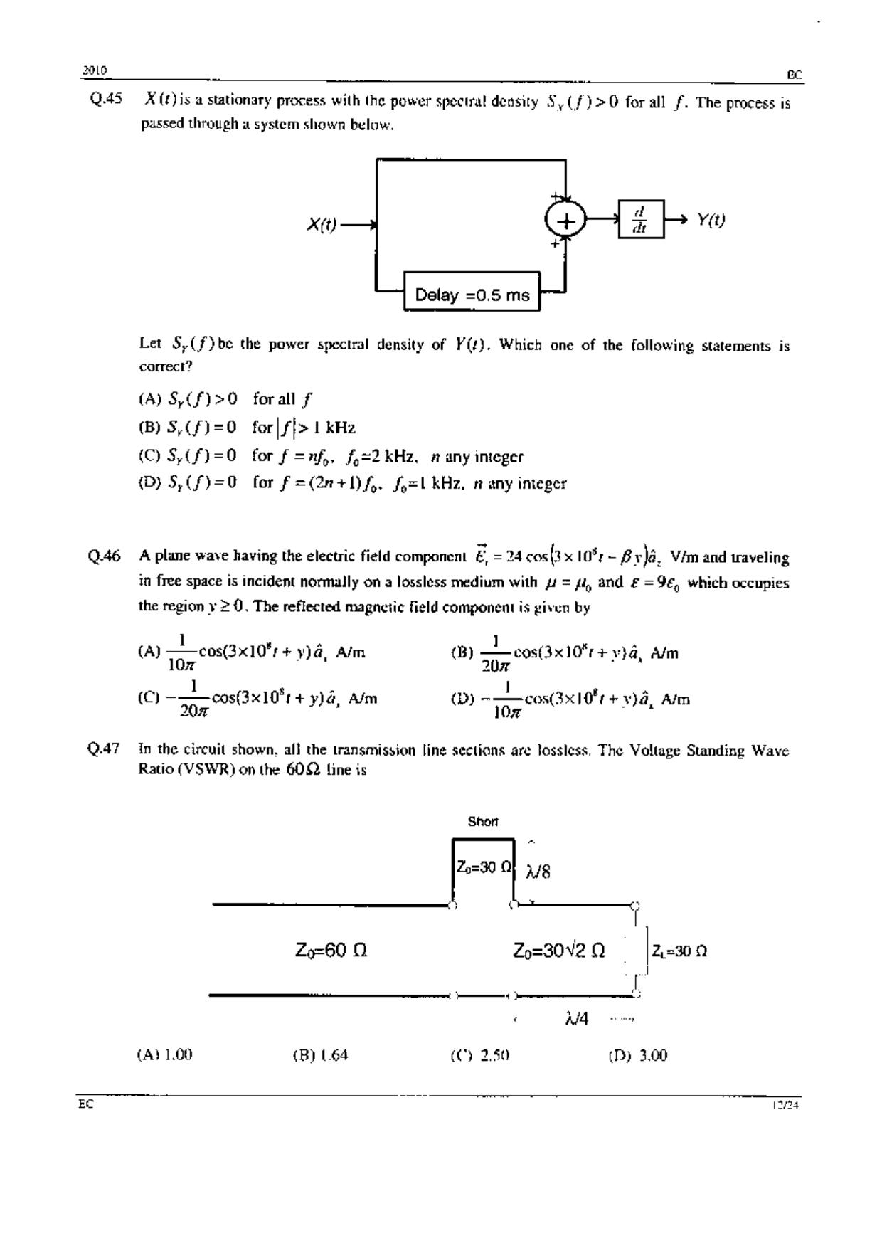 GATE 2010 Electronics and Communication Engineering (EC) Question Paper with Answer Key - Page 12