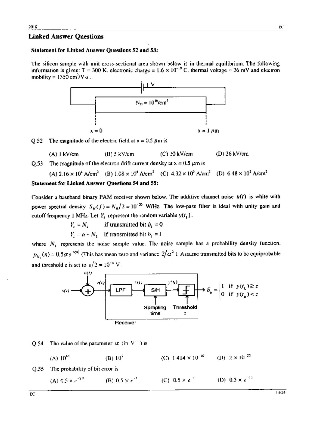 GATE 2010 Electronics and Communication Engineering (EC) Question Paper with Answer Key - Page 14