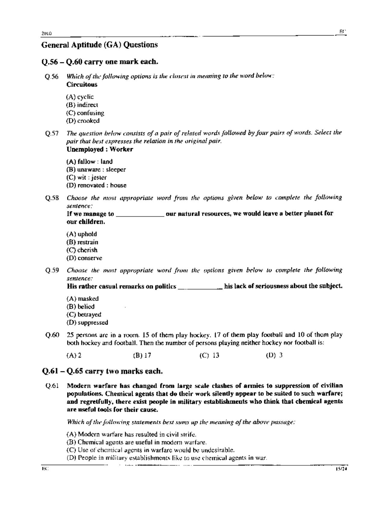 GATE 2010 Electronics and Communication Engineering (EC) Question Paper with Answer Key - Page 15