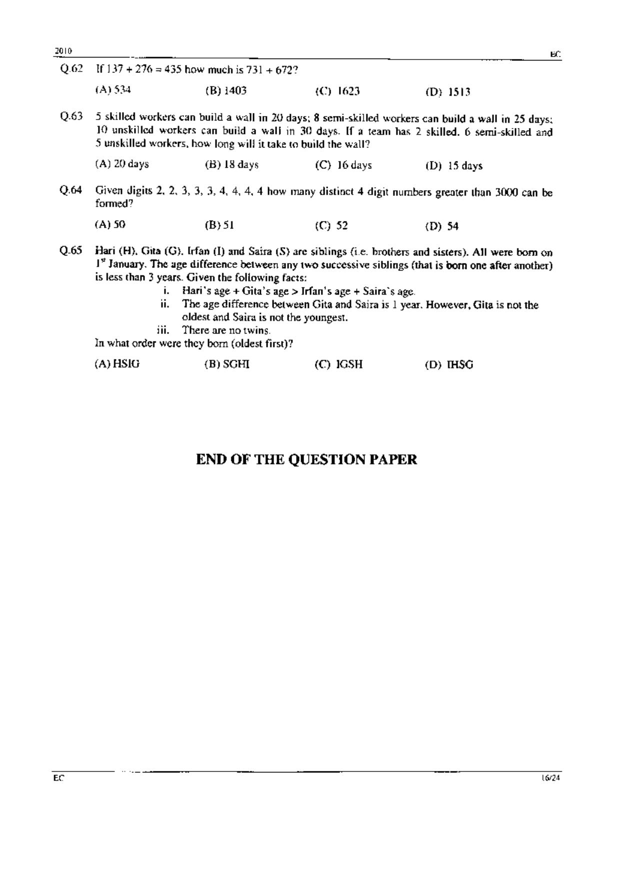 GATE 2010 Electronics and Communication Engineering (EC) Question Paper with Answer Key - Page 16