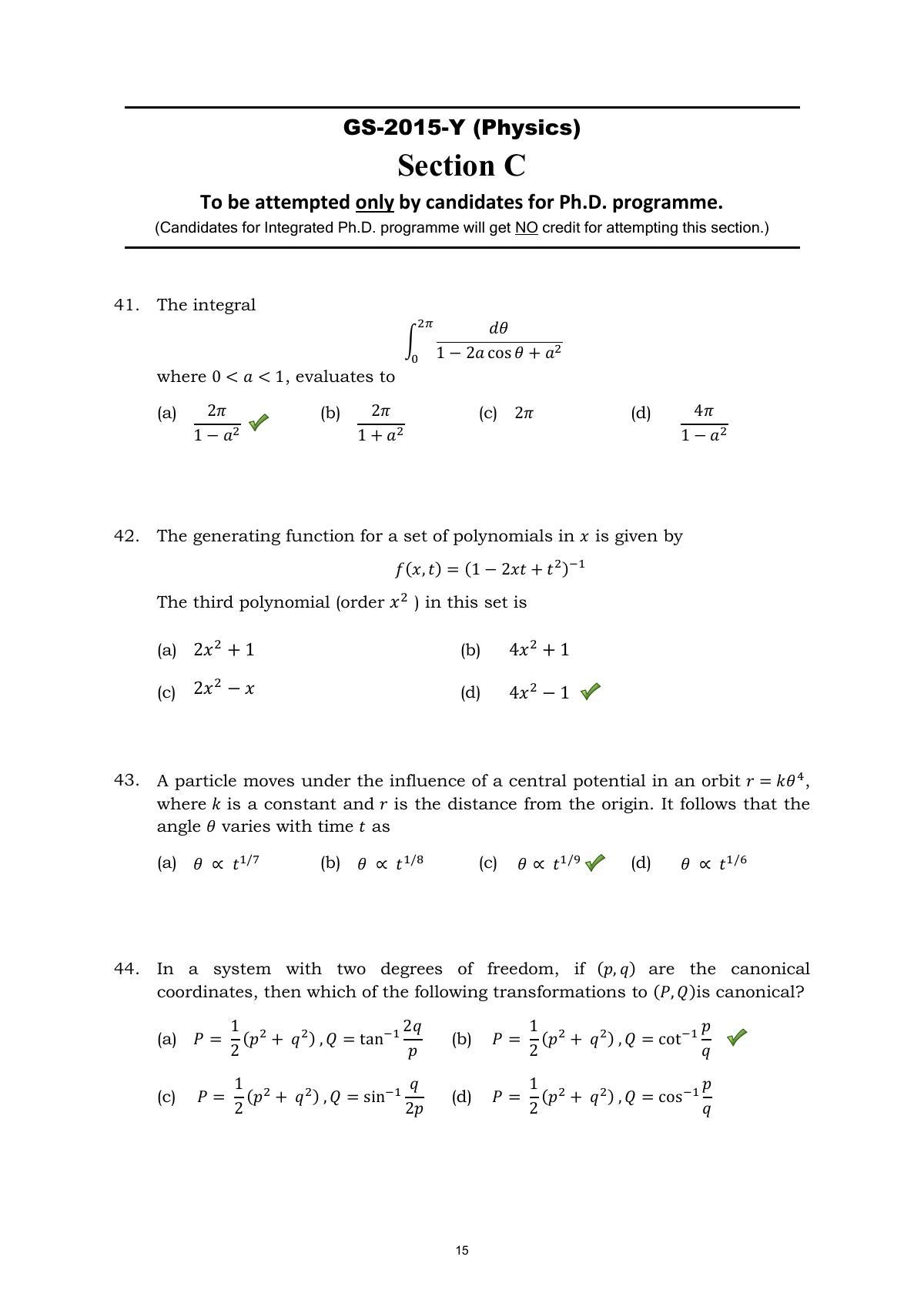 TIFR GS 2015 Physics Y Question Paper - Page 15