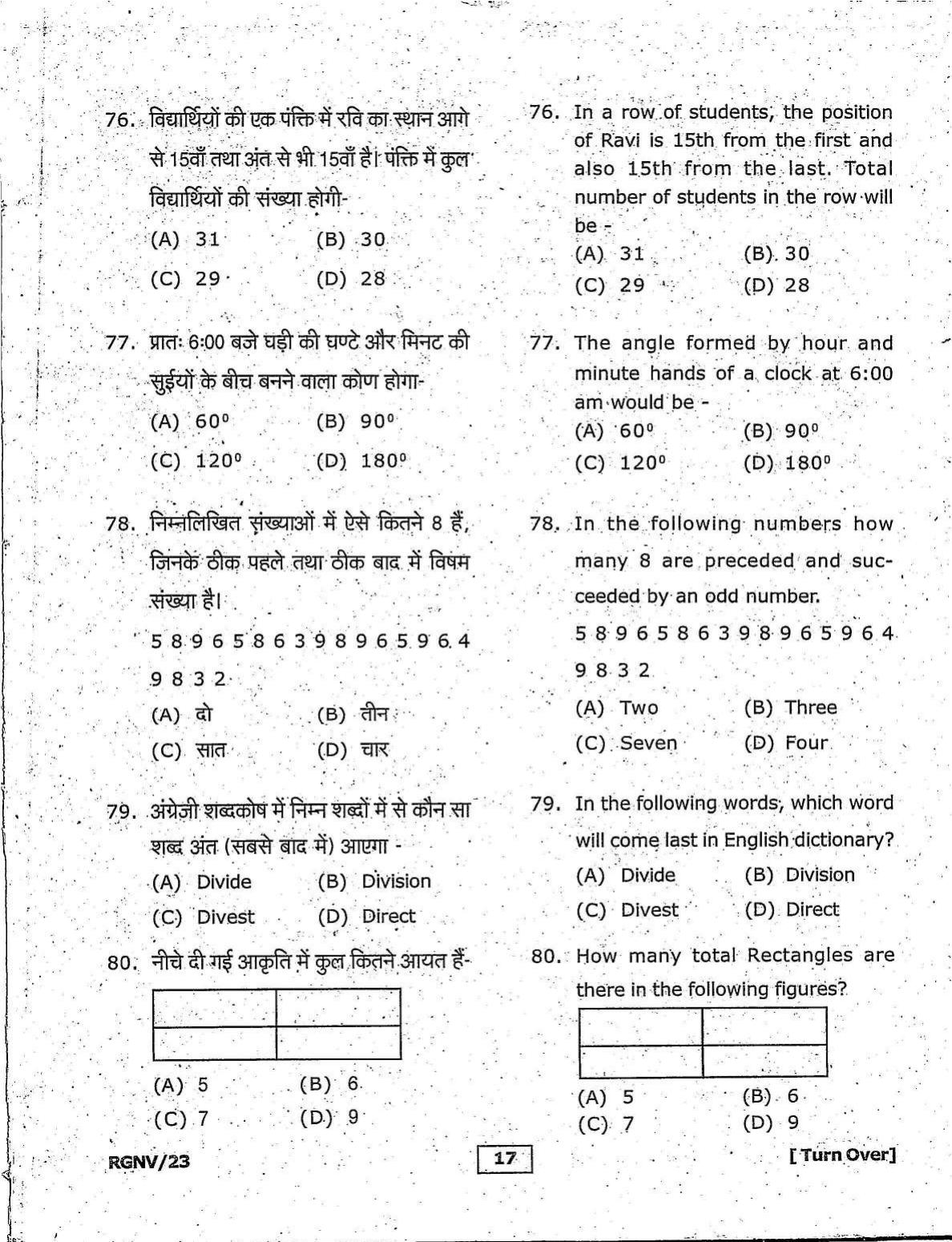RGNV Entrance Exam 2023 Question Paper - Page 17