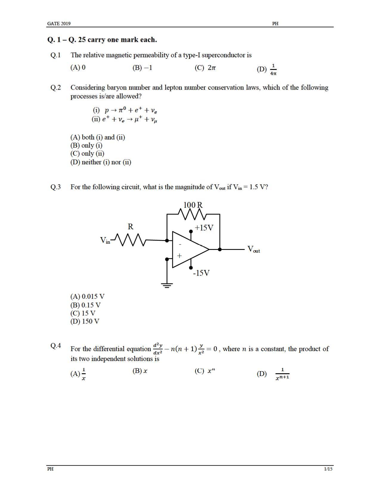 GATE 2019 Physics (PH) Question Paper - Page 4