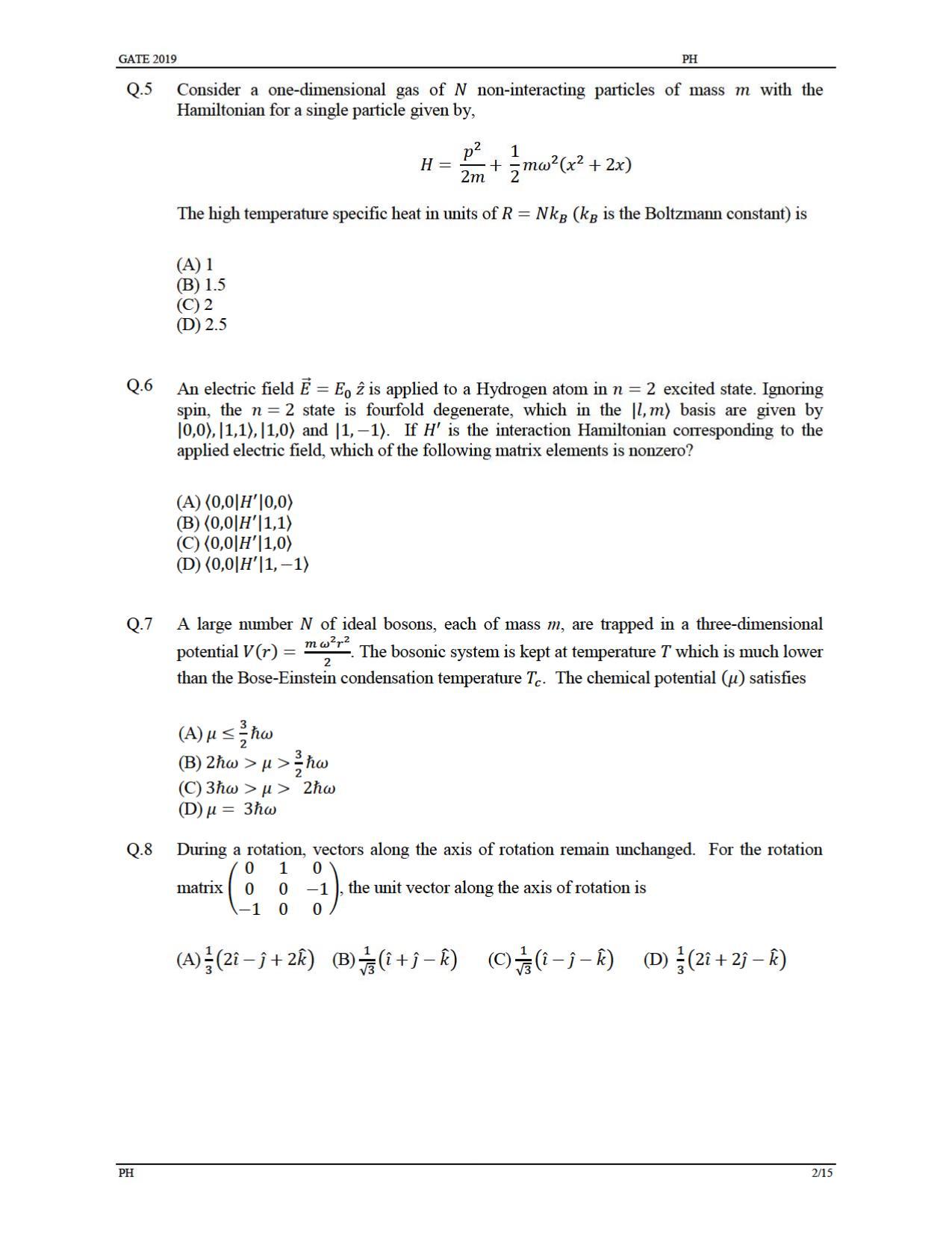 GATE 2019 Physics (PH) Question Paper - Page 5