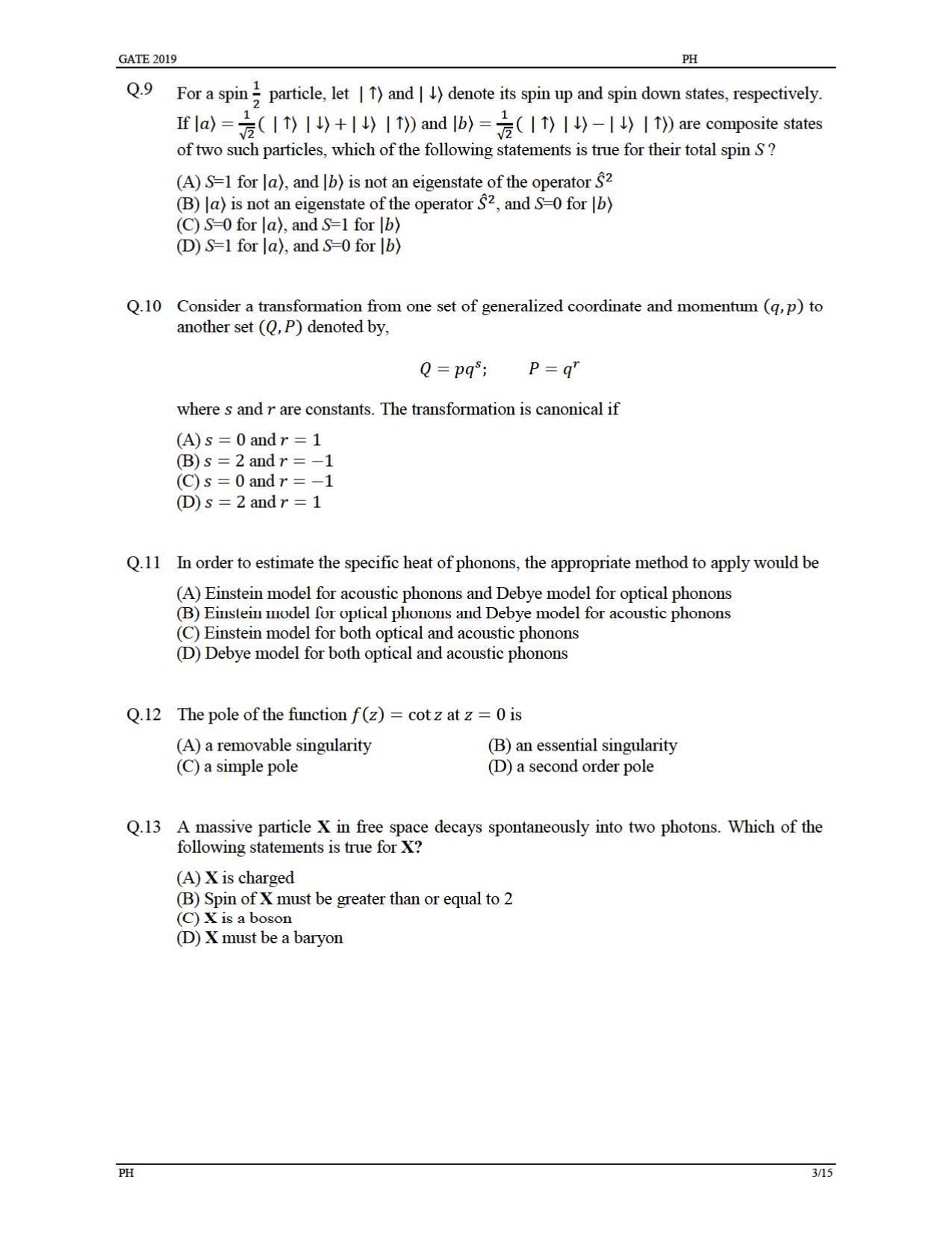 GATE 2019 Physics (PH) Question Paper - Page 6