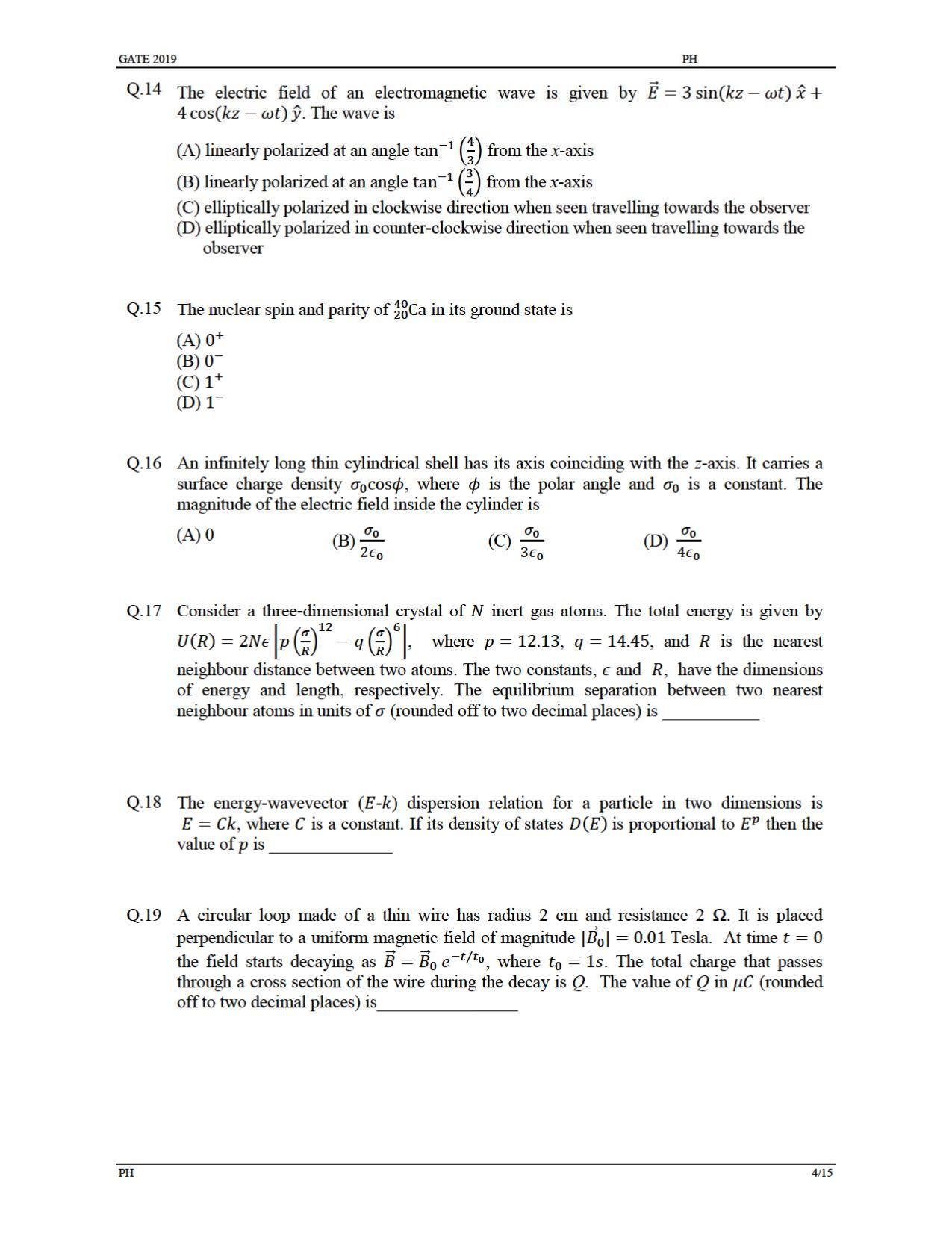 GATE 2019 Physics (PH) Question Paper - Page 7
