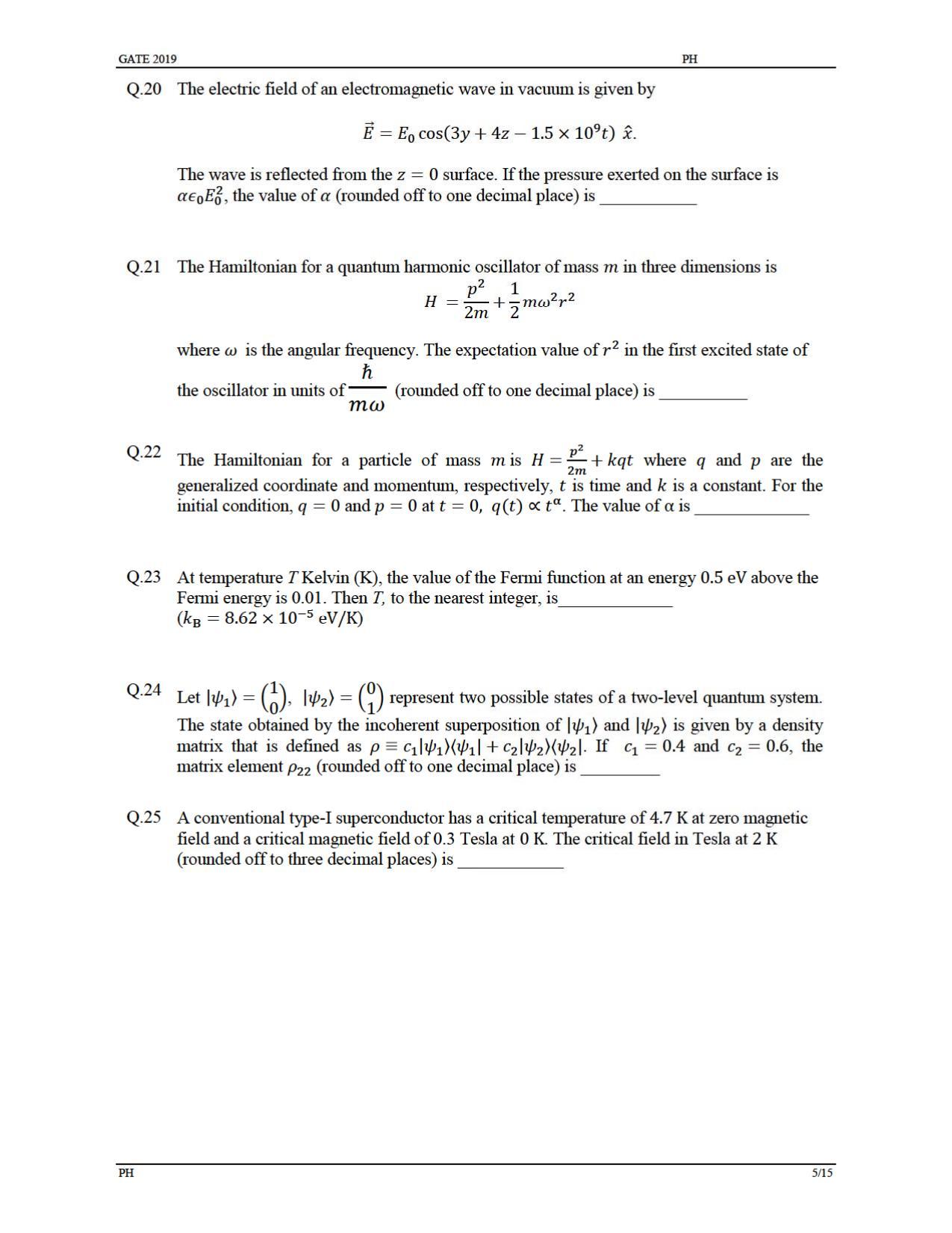 GATE 2019 Physics (PH) Question Paper - Page 8