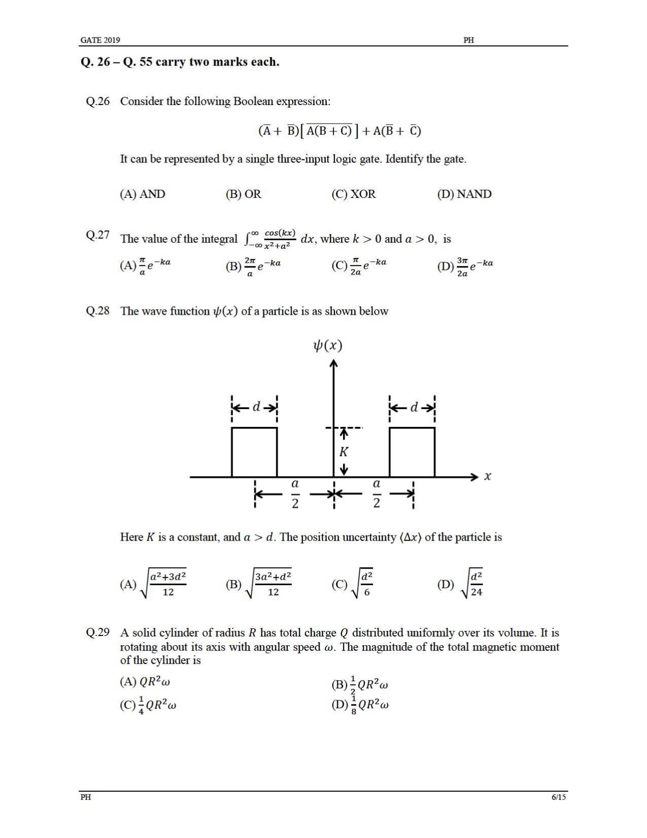 GATE 2019 Physics (PH) Question Paper - Page 9