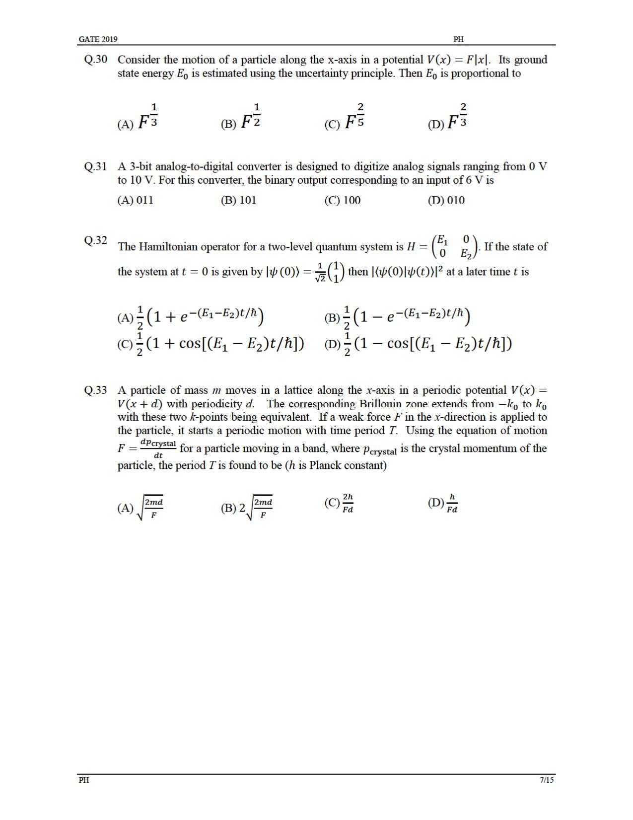GATE 2019 Physics (PH) Question Paper - Page 10