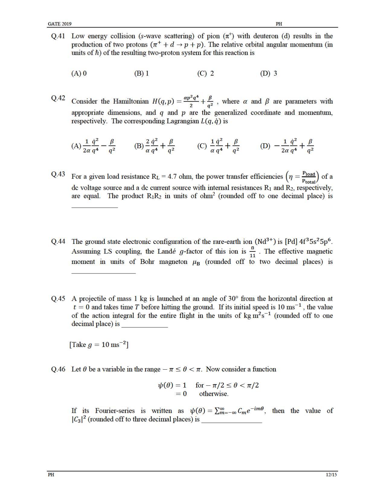 GATE 2019 Physics (PH) Question Paper - Page 15