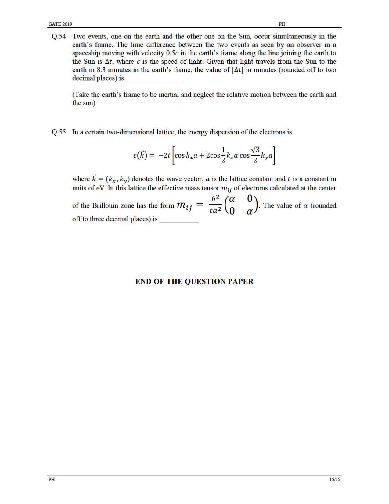 GATE 2019 Physics (PH) Question Paper - Page 18