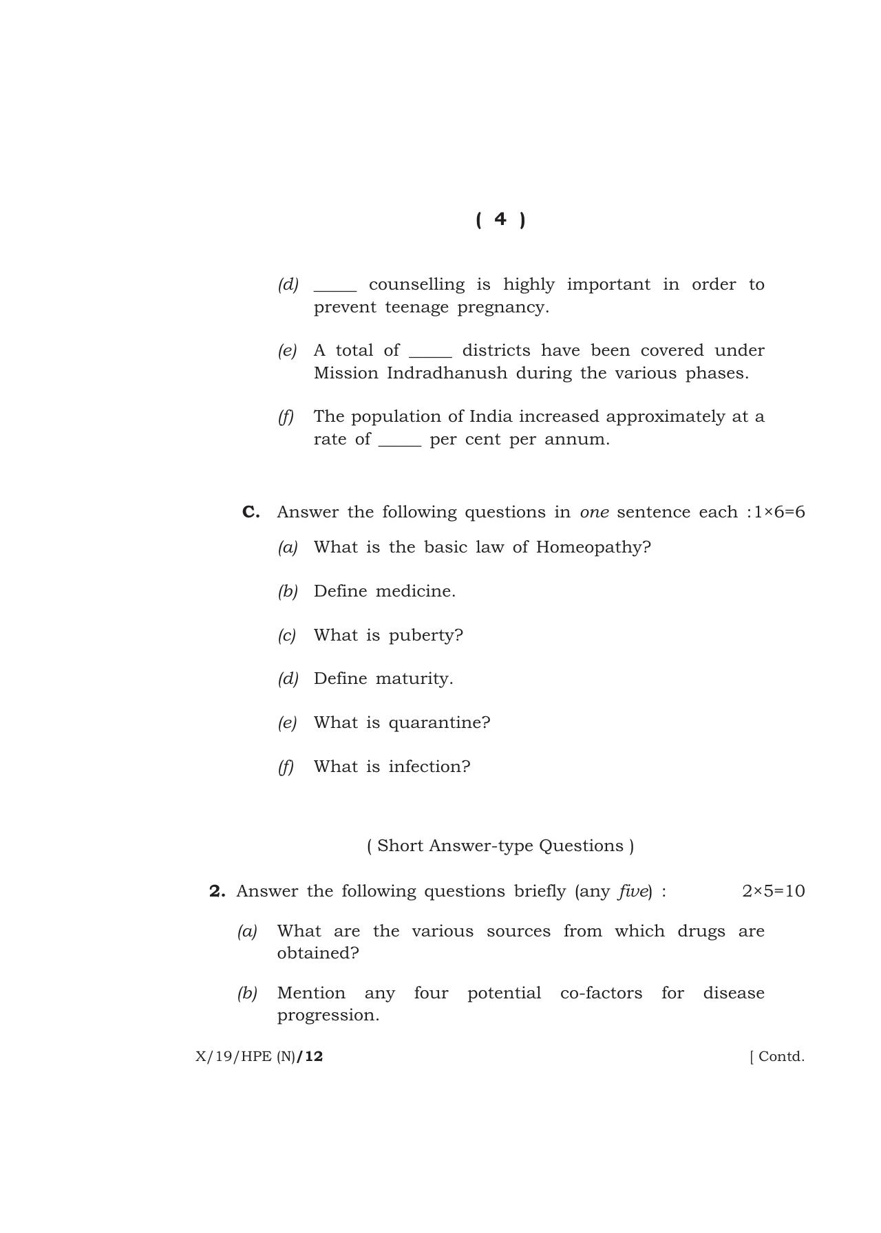 Meghalaya Board (MBOSE) Class 10 HEALTH AND PHYSICAL EDUCATION 2019 Question Paper - Page 4