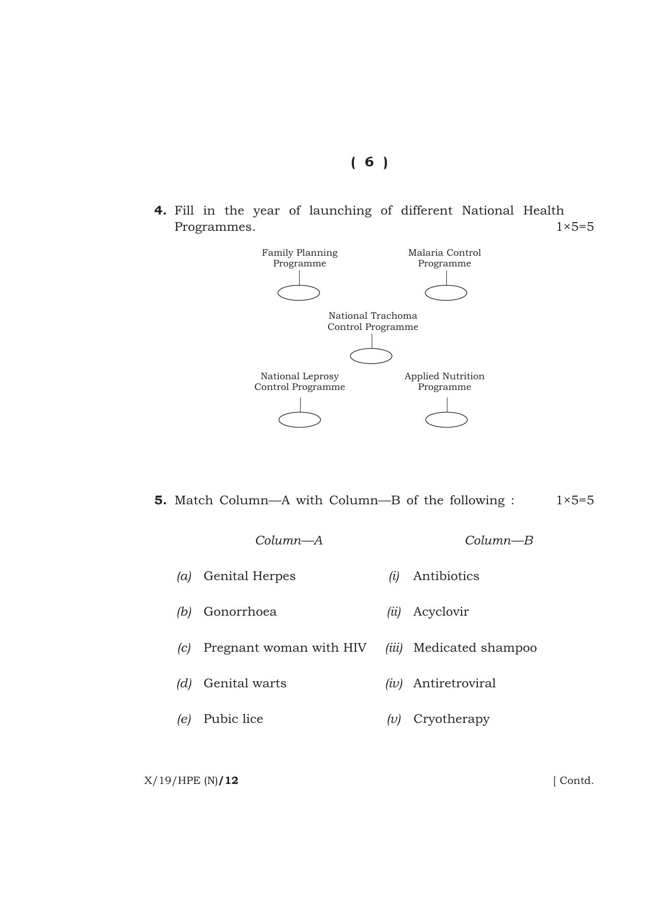 Meghalaya Board (MBOSE) Class 10 HEALTH AND PHYSICAL EDUCATION 2019 Question Paper - Page 6