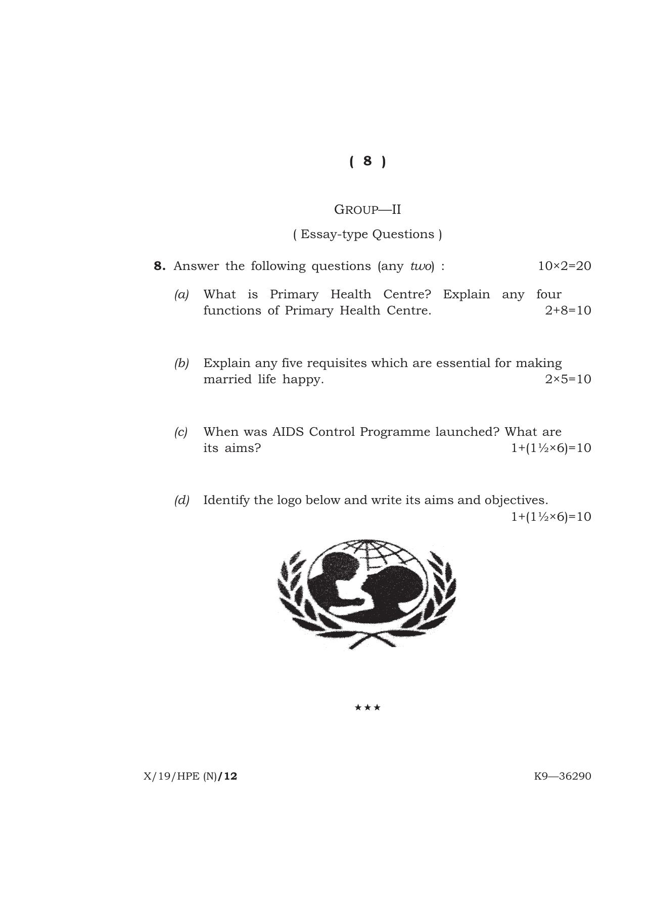 Meghalaya Board (MBOSE) Class 10 HEALTH AND PHYSICAL EDUCATION 2019 Question Paper - Page 8