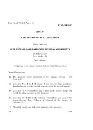Meghalaya Board (MBOSE) Class 10 HEALTH AND PHYSICAL EDUCATION 2019 Question Paper