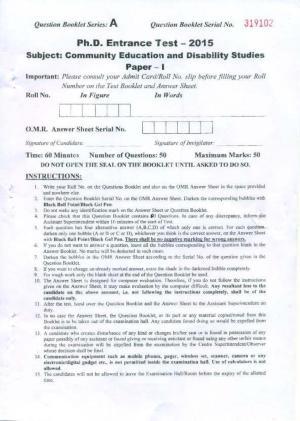 PU MPET Community Education and Disability Studies 2015 Question Paper