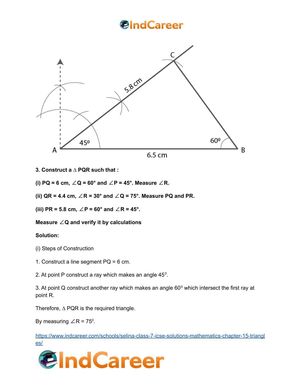 Selina Class 7 ICSE Solutions Mathematics : Chapter 15- Triangles - Page 95