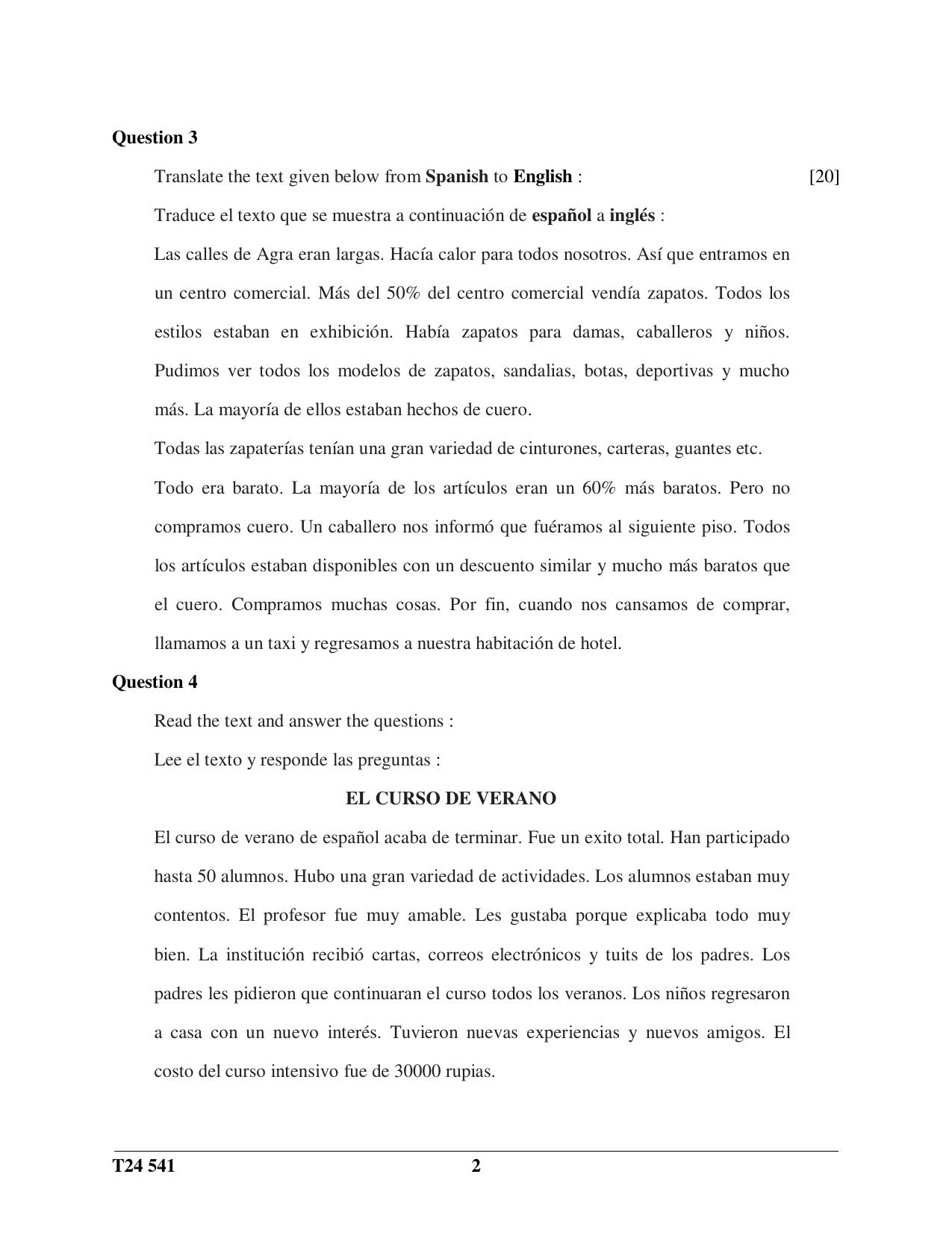 ICSE Class 10 Spanish 2024 Question Paper - Page 2