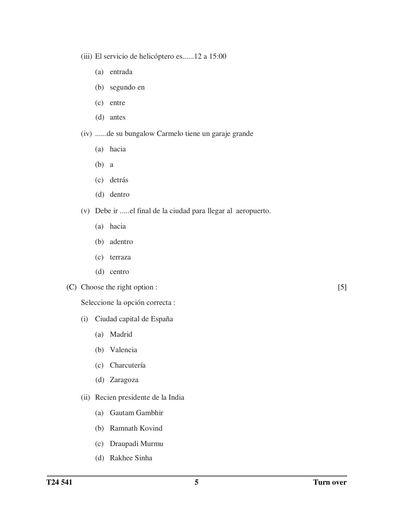 ICSE Class 10 Spanish 2024 Question Paper - Page 5