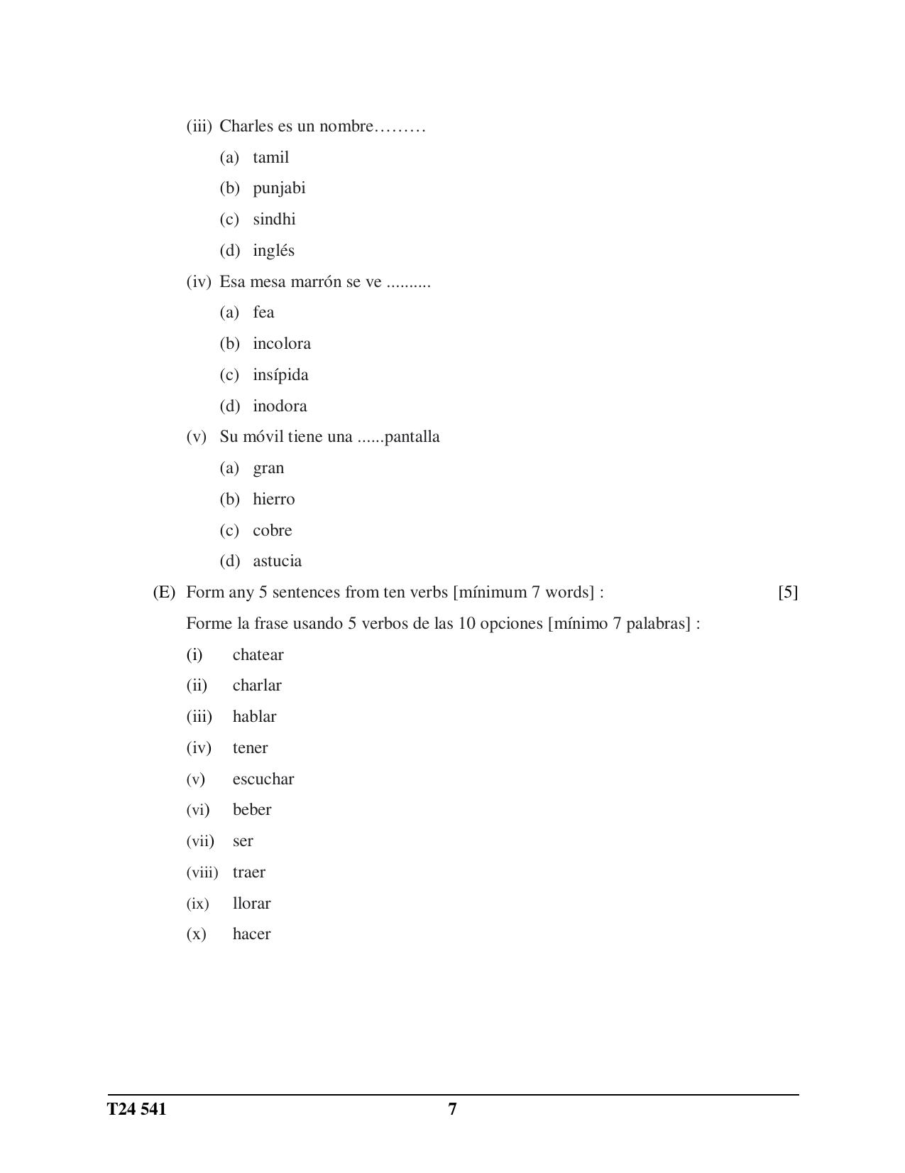 ICSE Class 10 Spanish 2024 Question Paper - Page 7