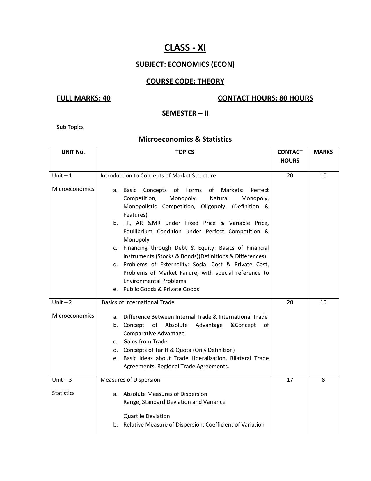 WBCHSE Class 11 & 12 Syllabus for Economics (ECON) (SET II) - Page 5